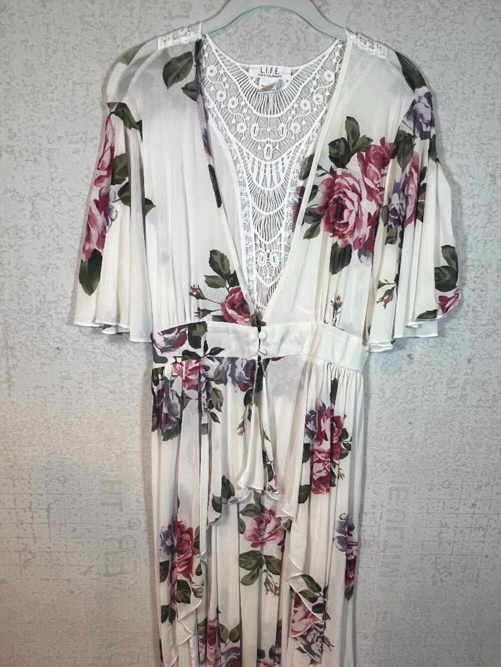 L.I.F.E. Love is for Eternity Women's Large Floral Print Hi-Lo Boho Fairy Dress
